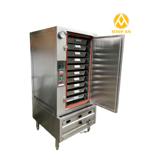 Tủ Hấp Cơm Inox 50kg Dùng Điện, Gas